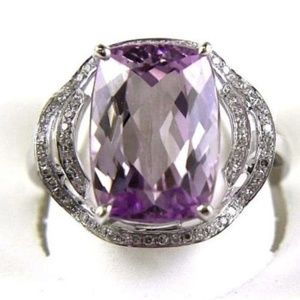 Purple Amethyst & Diamond Ring 14k WG 8.51C